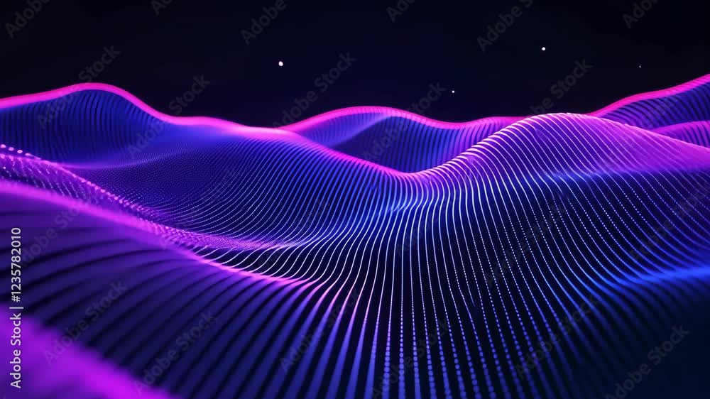 Aufkleber vibrant digital landscape of flowing neon waves in purple and blue hues creating futuristic and dyna
