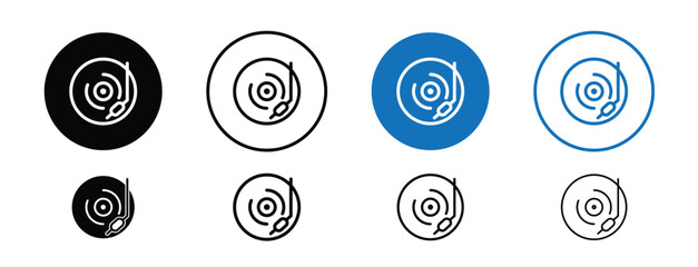 set of 8 pixel perfect Vinyl icon with 1 unexpanded, 1 silhouette, Vinyl icon showcasing classic record, for music, retro, DJ and entertainment themes
