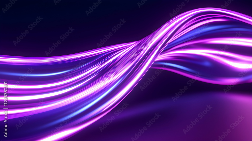 Poster a vibrant display of flowing neon light waves showcases a mesmerizing blend of purple and blue hues,