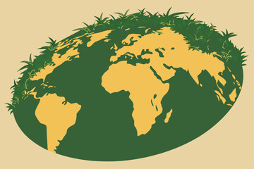  Earth globe, green grass covering, golden continents, 3D relief map, environmental concept, sustainability, circular world, lush vegetation, global ecology, planet conservation, organic planet, verda