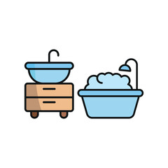 Sink set and bathtub set icon with a clean and minimal design, ideal for bathroom-related visuals, home decor, and interior design themes
