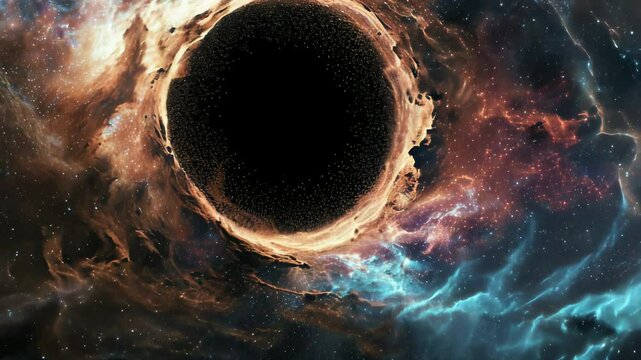 Black hole enigma: vast cosmic force, gravity's influence, event horizon concept, supermassive core, wormhole hypothesis, space-time curvature, celestial power, galaxy center, astrophysics puzzle.