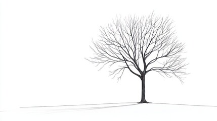 Bare tree winter scene, white background, nature illustration, design element