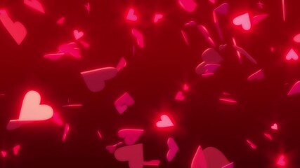 Shiny red confetti in the shape of hearts for Valentine's day. Glowing red heart particles slowly floating and falling for a romantic theme celebrating love passion or for a Valentines day background. - Powered by Adobe