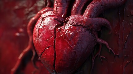 Close-up of a 3D-rendered human heart with visible arteries, showcasing intricate vascular details in a vibrant color palette.