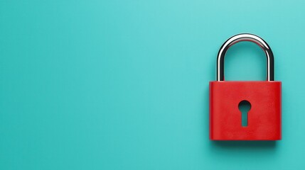 Bright Red Padlock on Turquoise Background