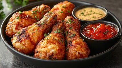 Crispy Fried Chicken Drumsticks with Dipping Sauces