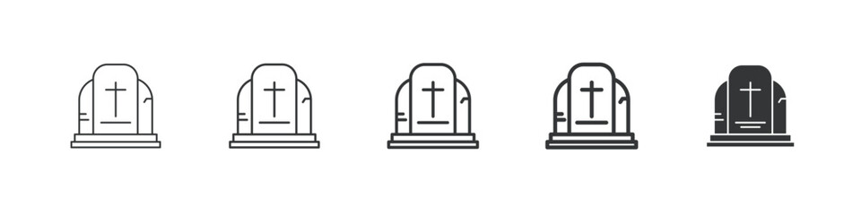 Fototapeta premium set of 5 pixel perfect tombstone icon with 1 unexpanded, 1 silhouette, Tombstone icon with simple, solemn design, cemetery, memorial, history and funeral themes