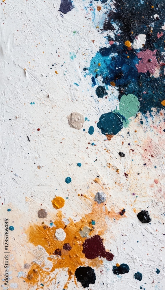 Aufkleber abstract art featuring a textured white canvas splashed with various colors.