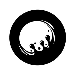 Abstract Splash: A mesmerizing black and white illustration of a stylized splash, evoking motion and fluidity within a circular frame. Perfect for designs emphasizing dynamism and creativity. 