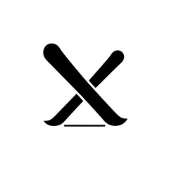 Crossed Skis: A minimalist silhouette of two skis, crossed in a classic 