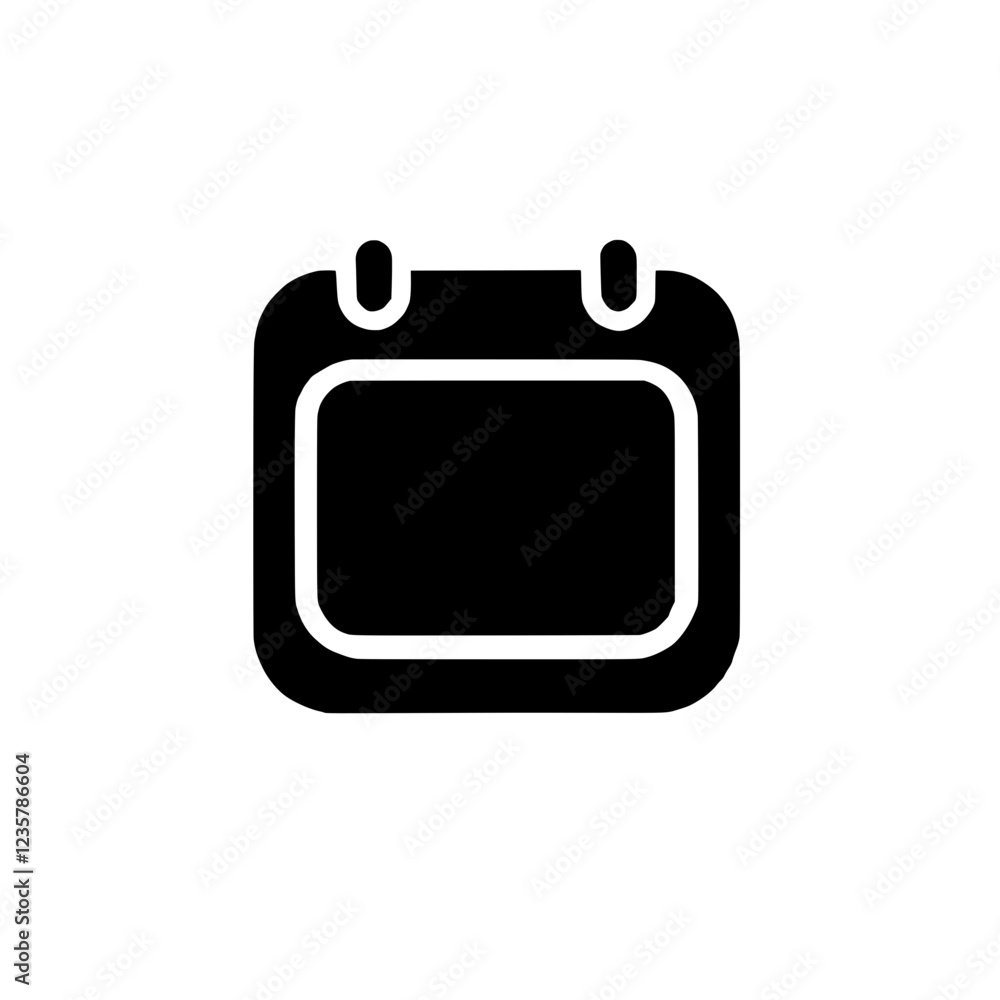 Poster Calendar Icon: A simple yet effective black calendar icon, perfect for use in digital interfaces or presentations. The icon features a clean design with a minimalist aesthetic.
