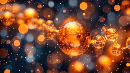 Abstract Golden Molecular Structure Glowing Atoms Science Background