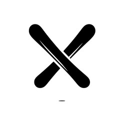 Crossed Skis Icon: A minimalist graphic design featuring a pair of skis crossed in an 'X' shape, symbolizing winter sports, adventure, or a ski resort.  Perfect for logos, websites.
