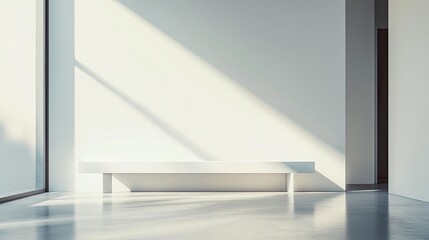 Fototapeta premium Minimalist Interior with Sunlight and Bench, Reflecting Serenity and Modern Design Concepts