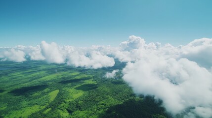 Fototapeta premium Expansive Cloudy Horizon Over Lush Green Landscape Below