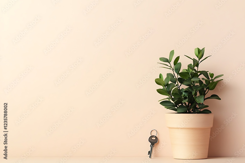 Wall mural Stylish Home Decor with a Potted Plant and Key