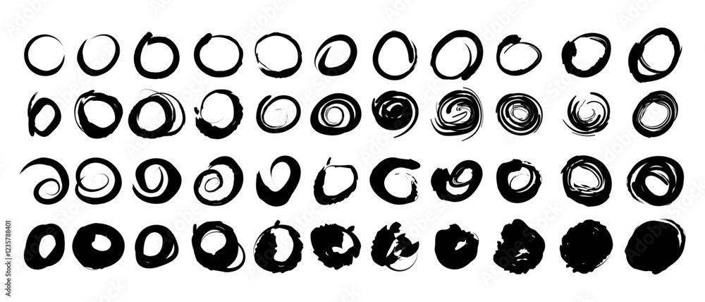 Poster set of grunge circle brush strokes. black round frames. creative elements for design. vector illustr
