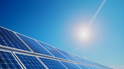 A close-up view of solar panels capturing sunlight, showcasing sustainable energy solutions