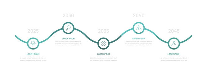 A five-step minimalistic infographic for a presentation with editable icons and circular elements. A diagram for a website or slide