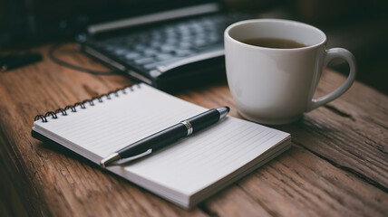 A notepad with a pen resting on top.