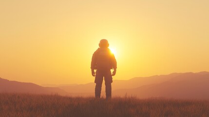 Fototapeta premium Backlit Pilot with Paraglider Against a Sunset Sky