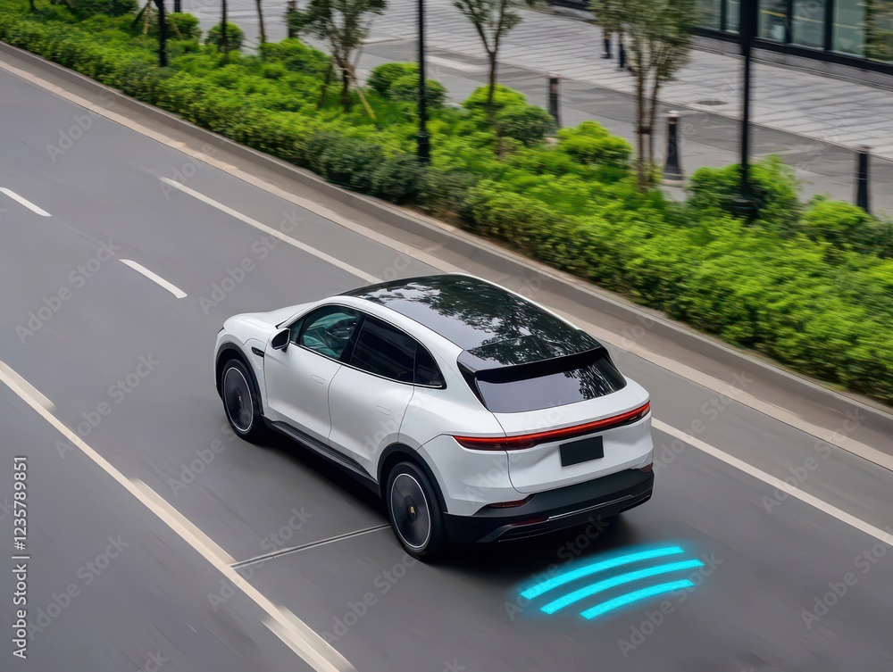 Poster autonomous vehicles mobility sustainability. noise pollution reduction operating avs with noise-mini
