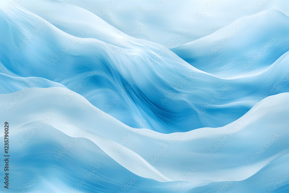Poster a serene abstract representation of gentle blue waves, creating a calm and tranquil atmosphere. idea