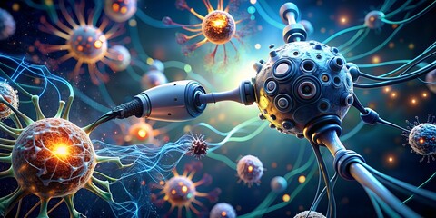 Futuristic neuron connection with vibrant cells, science and technology