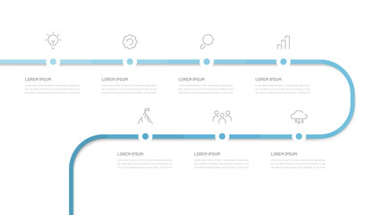 Timeline of infographics for a presentation slide or website. Modern infographics to reflect the stages of achieving the goal. Diagram with editable icons