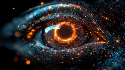Abstract Digital Eye Glowing Circuitry Futuristic Technology Close up