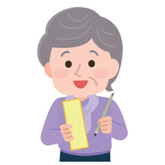 俳句を詠む高齢者の女性　イラスト