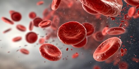 Red blood cells flowing in dynamic motion, human anatomy