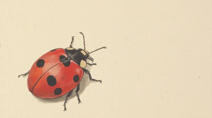 Fototapeta premium Red Ladybug on Beige Textured Background Detailed Illustration