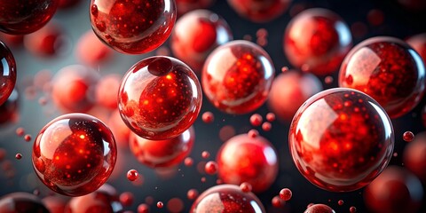 Abstract design of red translucent spheres floating, vibrant science
