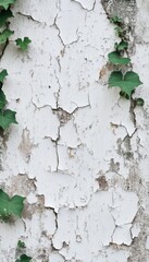 Fototapeta premium Cracked white wall with climbing vine
