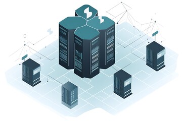 A visually striking big data server illustration, connected to a digital network, emphasizing cloud computing, AI, and the future of data management and analytics.