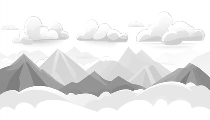 Gray Mountains and Fluffy White Cloudscape Scene