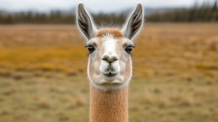 Obraz premium Curious Llama Staring in Open Field Landscape Photography