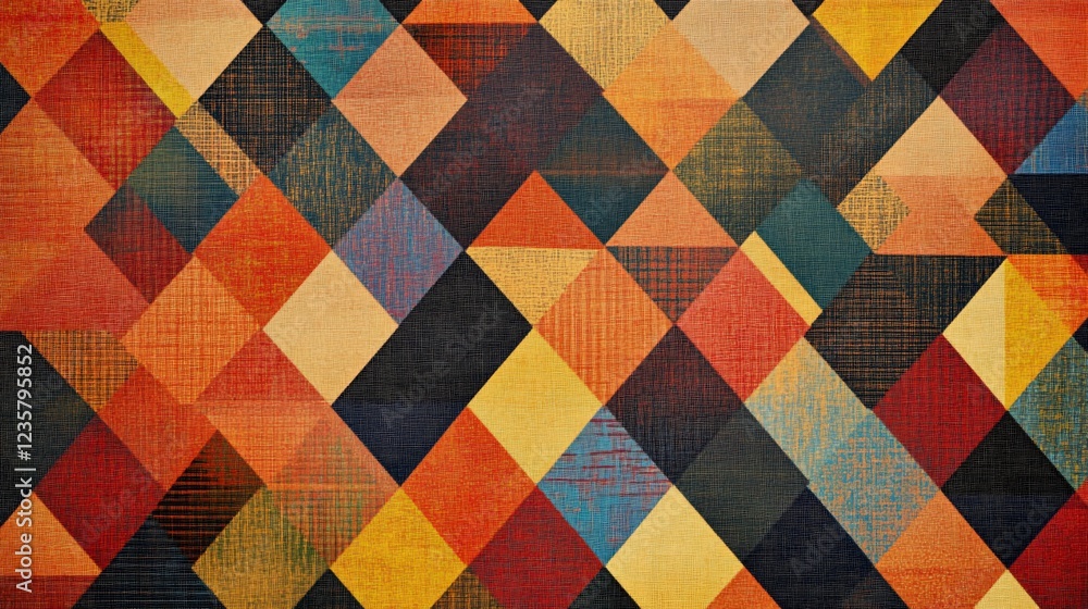 Poster colorful geometric pattern background of intersecting diamonds with a textured surface