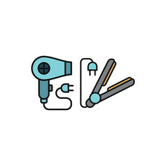 Hairdryer and hair straightener set icon with a sleek and modern style, perfect for beauty, salon, and hairstyling graphics.