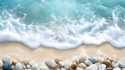Fototapeta premium A tranquil beach scene with soft waves gently washing onto the sandy shore under a clear blue sky
