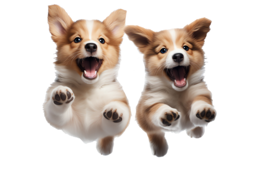 two dogs jumping in the air