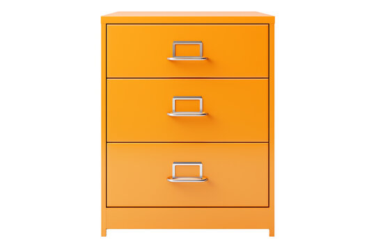 an orange file cabinet with silver handles