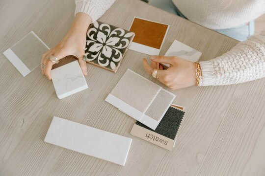Interior designer selecting materials for design