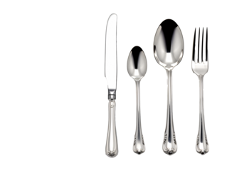 a silverware set with a knife spoon and fork