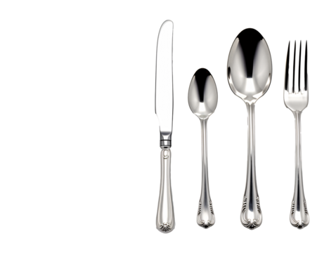 a silverware set with a knife spoon and fork