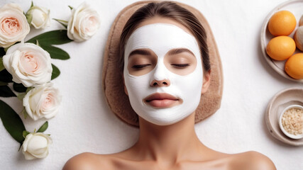 woman in cosmetic salon with cream face mask