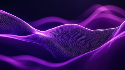 Obraz premium Glowing purple wave lines curving elegantly across the top of a dark purple background, leaving ample space below for text.