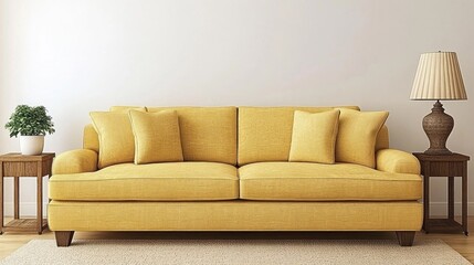 Yellow sofa in minimalist living room.